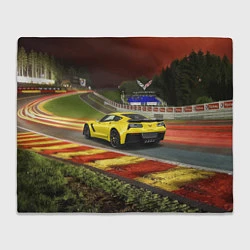 Плед флисовый Chevrolet Corvette на гоночной трассе, цвет: 3D-велсофт