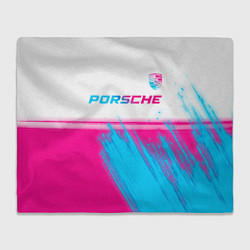 Плед флисовый Porsche neon gradient style: символ сверху, цвет: 3D-велсофт