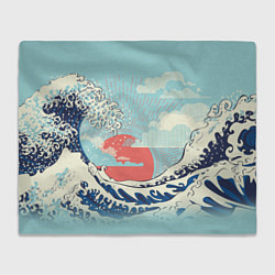 Плед флисовый Морской пейзаж с большими волнами на закате, цвет: 3D-велсофт