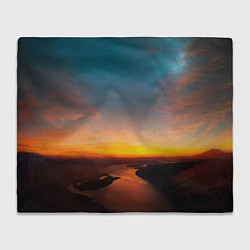 Плед флисовый Горная река на фоне заката, цвет: 3D-велсофт