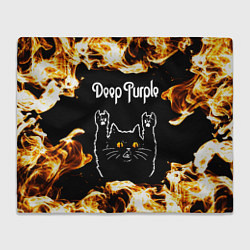 Плед флисовый Deep Purple рок кот и огонь, цвет: 3D-велсофт
