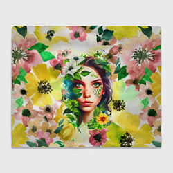 Плед флисовый Девушка Весна - акварель, цвет: 3D-велсофт