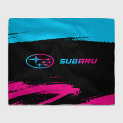 Плед флисовый Subaru - neon gradient: надпись и символ, цвет: 3D-велсофт