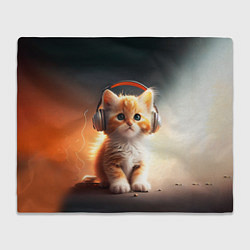 Плед флисовый Милый рыжий котёнок в наушниках, цвет: 3D-велсофт