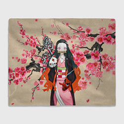 Плед флисовый Незуко Камадо под сакурой, цвет: 3D-велсофт
