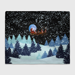 Плед флисовый Санта на оленях в ночном небе, цвет: 3D-велсофт