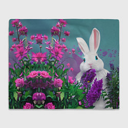 Плед флисовый Голубоглазый кролик в цветах, цвет: 3D-велсофт