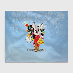 Плед флисовый Зайчик с ёлкой с советских открыток, цвет: 3D-велсофт