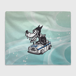 Плед флисовый Волк за рулем автомобиля, цвет: 3D-велсофт