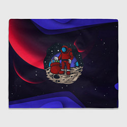 Плед флисовый Санта Клаус космонавт, цвет: 3D-велсофт