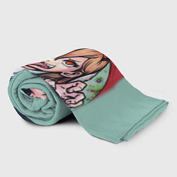 Плед флисовый Человек - бензопила Пауэр с котиком, цвет: 3D-велсофт — фото 2