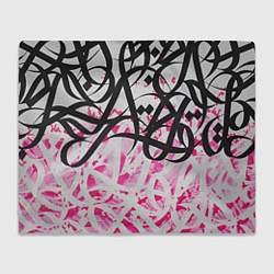 Плед флисовый Черно-розовая каллиграфия, цвет: 3D-велсофт