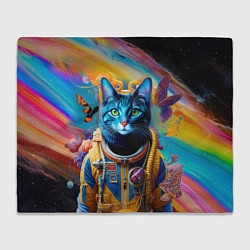 Плед флисовый Кот в космическом скафандре - нейросеть, цвет: 3D-велсофт