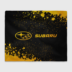 Плед флисовый Subaru - gold gradient: надпись и символ, цвет: 3D-велсофт