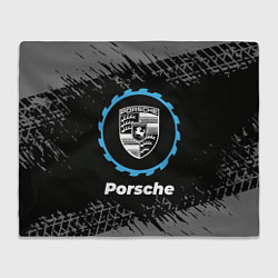 Плед флисовый Porsche в стиле Top Gear со следами шин на фоне, цвет: 3D-велсофт
