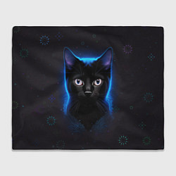 Плед флисовый Черный кот на фоне созвездий, цвет: 3D-велсофт