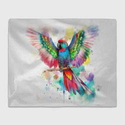 Плед флисовый Разноцветный акварельный попугай с расправленными, цвет: 3D-велсофт