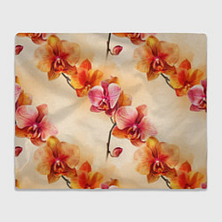 Плед флисовый Акварельные цветы - персиковый паттерн, цвет: 3D-велсофт