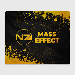 Плед флисовый Mass Effect - gold gradient: надпись и символ, цвет: 3D-велсофт