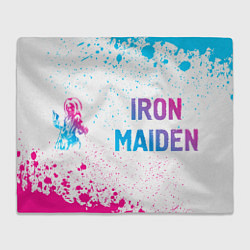 Плед флисовый Iron Maiden neon gradient style: надпись и символ, цвет: 3D-велсофт
