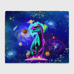 Плед флисовый Динозавр в космосе - неоновое свечение, цвет: 3D-велсофт