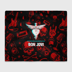 Плед флисовый Bon Jovi rock glitch, цвет: 3D-велсофт