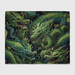 Плед флисовый Зеленые драконы: арт нейросети, цвет: 3D-велсофт