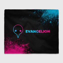 Плед флисовый Evangelion - neon gradient: надпись и символ, цвет: 3D-велсофт
