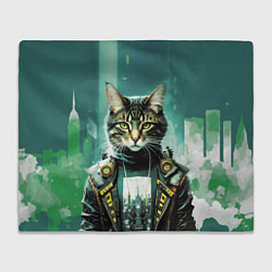 Плед флисовый Funny cat on the background of skyscrapers, цвет: 3D-велсофт