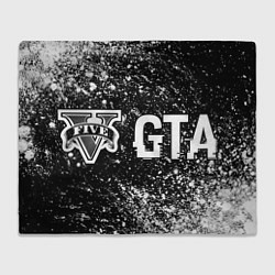 Плед флисовый GTA glitch на темном фоне: надпись и символ, цвет: 3D-велсофт
