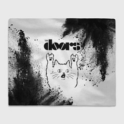 Плед флисовый The Doors рок кот на светлом фоне, цвет: 3D-велсофт