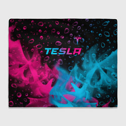 Плед флисовый Tesla - neon gradient: символ сверху, цвет: 3D-велсофт