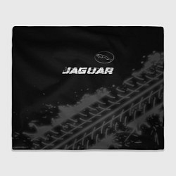 Плед флисовый Jaguar speed на темном фоне со следами шин: символ, цвет: 3D-велсофт