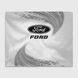 Плед флисовый Ford speed на светлом фоне со следами шин, цвет: 3D-велсофт