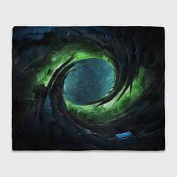Плед флисовый Объемная зеленая абстракция, цвет: 3D-велсофт