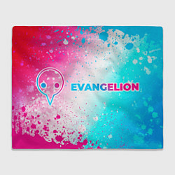 Плед флисовый Evangelion neon gradient style: надпись и символ, цвет: 3D-велсофт