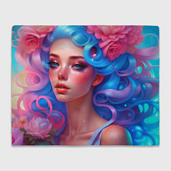 Плед флисовый Портрет милой девушки в цветах от нейросети, цвет: 3D-велсофт