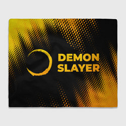 Плед флисовый Demon Slayer - gold gradient: надпись и символ, цвет: 3D-велсофт