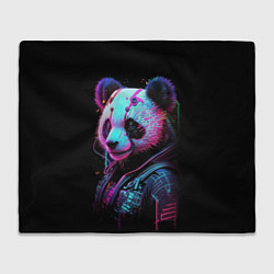 Плед флисовый Панда в красках киберпанк, цвет: 3D-велсофт