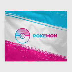 Плед флисовый Pokemon neon gradient style: надпись и символ, цвет: 3D-велсофт