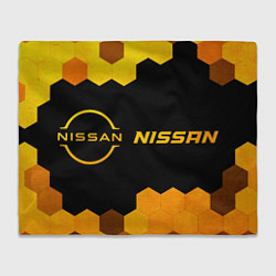 Плед флисовый Nissan - gold gradient: надпись и символ, цвет: 3D-велсофт