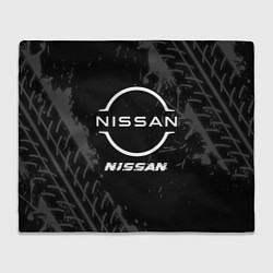 Плед флисовый Nissan speed на темном фоне со следами шин, цвет: 3D-велсофт