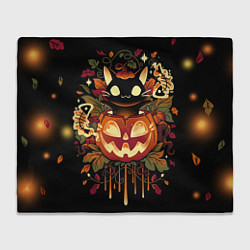Плед флисовый Котик в тыкве - хэллоуин, цвет: 3D-велсофт