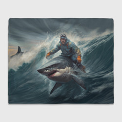 Плед флисовый Мужчина верхом на акуле, цвет: 3D-велсофт