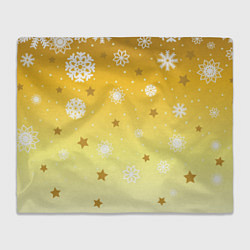Плед флисовый Снежинки и звезды на желтом, цвет: 3D-велсофт
