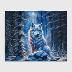 Плед флисовый Волк в зимнем ночном лесу, цвет: 3D-велсофт