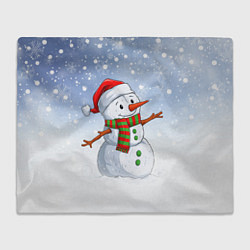 Плед флисовый Весёлый снеговик в колпаке, цвет: 3D-велсофт