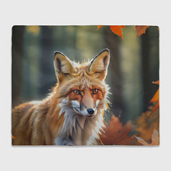 Плед флисовый Портрет лисы с осенними листьями, цвет: 3D-велсофт