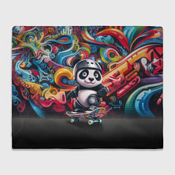 Плед флисовый Панда - крутой скейтбордист на фоне граффити, цвет: 3D-велсофт