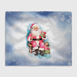 Плед флисовый Акварельный ретро Санта Клаус, цвет: 3D-велсофт